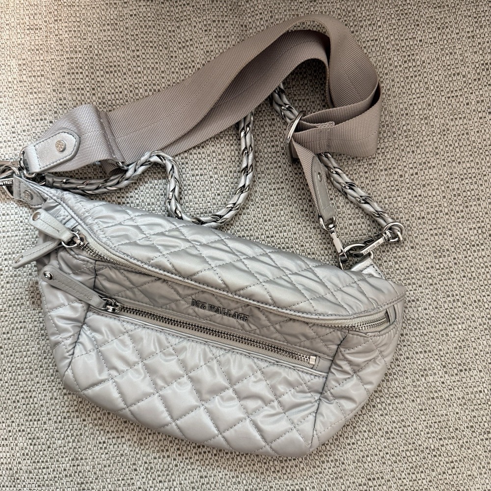 MZ Wallace Crosby Silver Crossbody Sling Bag